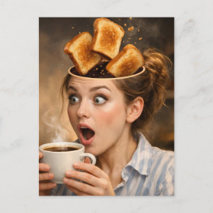 Cartão Postal Torrada Surrealista e mulher de café