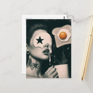 Cartão Postal Torrada Surrealista, Ovos e Mulher Café