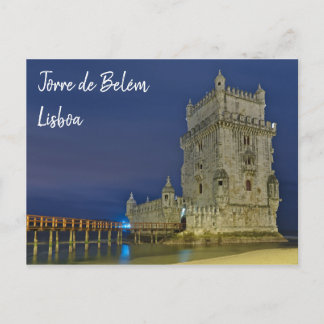 Cartão Postal Torre Belem à noite em Lisboa. Portugal