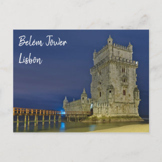 Cartão Postal Torre Belem à noite em Lisboa. Portugal