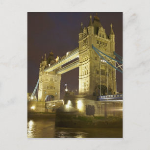 Cartão Postal Torre Bridge e Rio Tâmisa ao anoitecer, Londres,