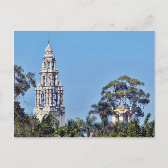 Cartão Postal Torre da Califórnia em Balboa Park San Diego (Frente)