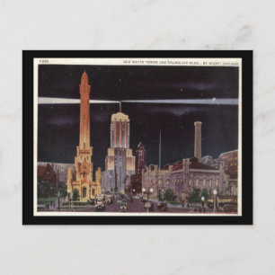 Cartão Postal Torre d'água e edifício Palmolivo, Chicago Vintag