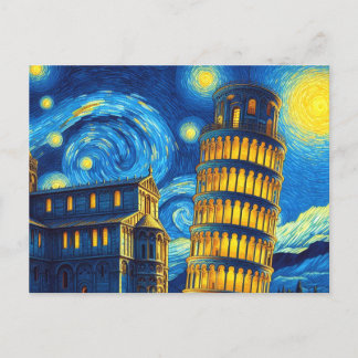 Cartão Postal Torre De Aluguer Noturno De Pisa Itália