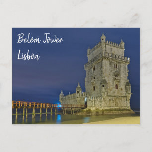 Cartão Postal Torre de Belém à noite em Lisboa. Portugal