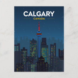 Cartão Postal Torre de Calgary Silhueta Urbana Noite Retro