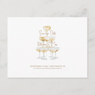Cartão Postal Torre de Champanhe Texto Dourado Salve nossa Data