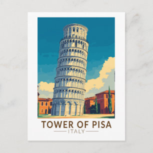 Cartão Postal Torre de Pisa Itália Viagem Art Vintage