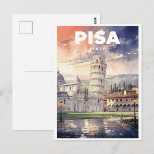 Cartão Postal Torre de Pisa Itália Viagem Vintage