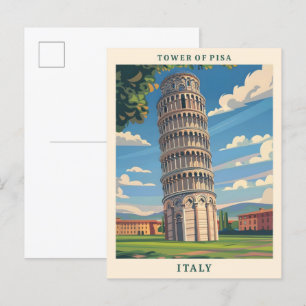 Cartão Postal Torre de Pisa Itália Viagens vintage Elegante de A