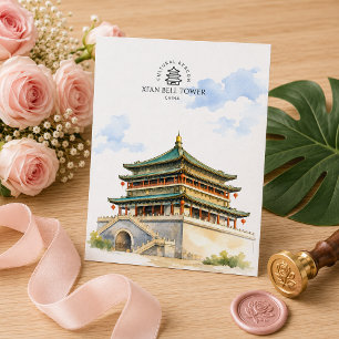 Cartão Postal Torre do Sino de Xi'an China, Lembrança de Viagem