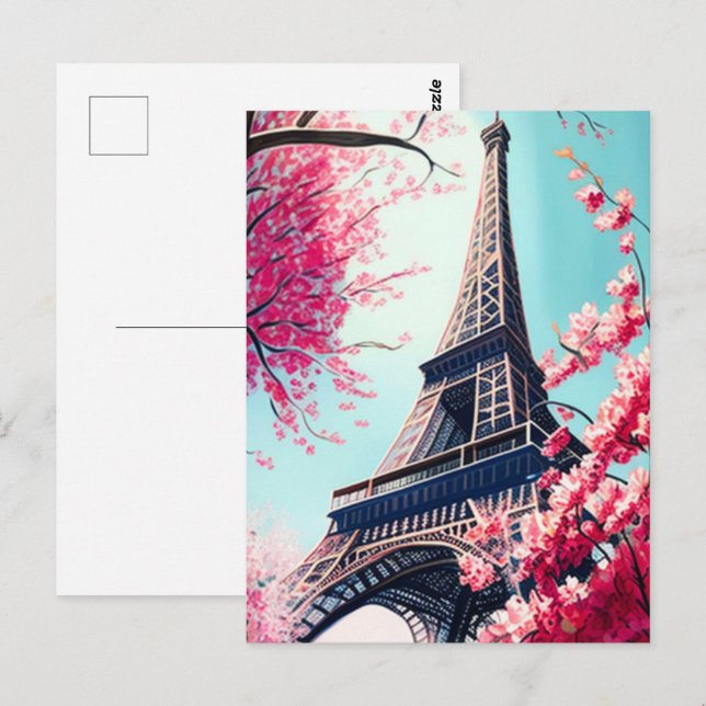 Cartão Postal Torre Effiel em Primavera (Frente/Verso)