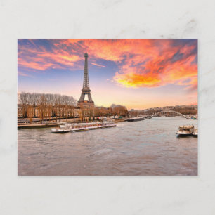 Cartão Postal Torre Eifell no pôr do sol de Seine, em Paris, Fra