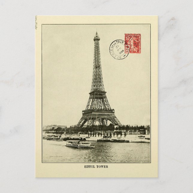 Cartão Postal Torre Eiffel antiga em Paris França (Frente)