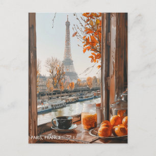 Cartão Postal Torre Eiffel Autumn Paris em Watercolor Viagem Art