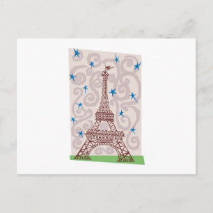 Cartão Postal Torre Eiffel com espirais e estrelas