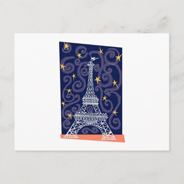 Cartão Postal Torre Eiffel com estrelas e espirais (Frente)