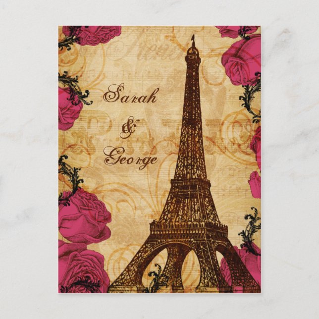 Cartão Postal Torre Eiffel, cor-de-rosa, obrigado Paris (Frente)
