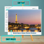 Cartão Postal Torre Eiffel de Paris ao pôr do sol<br><div class="desc">Quando você está procurando compartilhar suas experiências, enviar um cartão-postal para um amigo ou ente querido é um gesto doce. Embora as mídias sociais tenham tornado muito fácil compartilhar suas aventuras digitalmente, você ainda pode abraçar o charme clássico de um simples cartão-postal. No entanto, nós tornamos ainda mais personalizado. Em...</div>