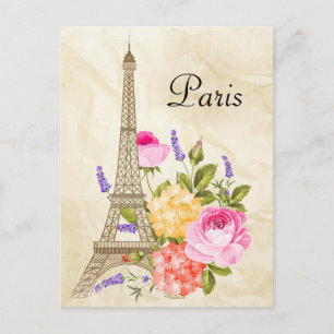 Cartão Postal Torre Eiffel de Paris e Flores