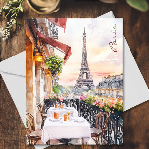 Cartão Postal Torre Eiffel de Paris Varanda Arte Aquarela Viagem