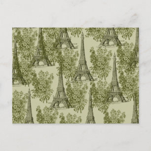 Cartão Postal Torre Eiffel de Paris Verde Floral