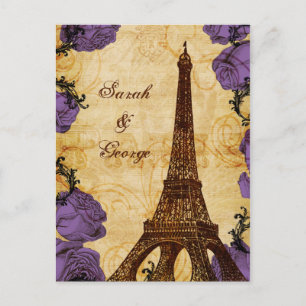 Cartão Postal Torre Eiffel de vintage roxa obrigado Paris