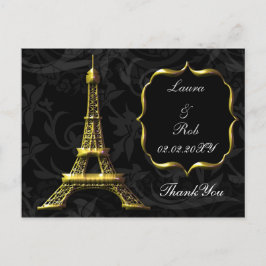 Cartão Postal Torre Eiffel dourada Agradecimento de Casamento Fr