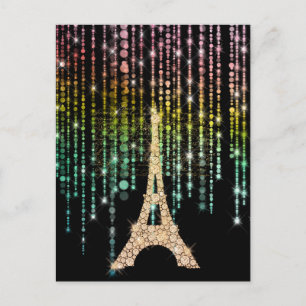 Cartão Postal Torre Eiffel Dourada Rhinestones