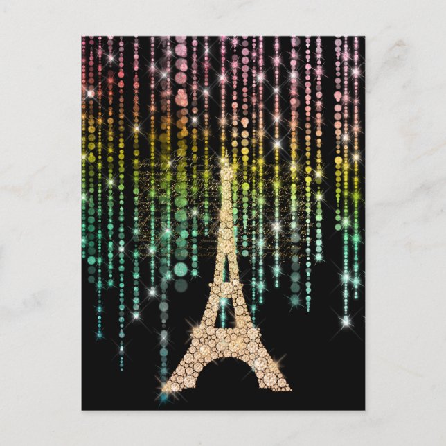 Cartão Postal Torre Eiffel Dourada Rhinestones (Frente)