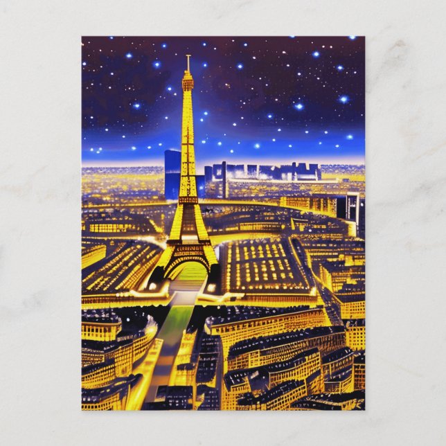 Cartão Postal Torre Eiffel e Paris sob as Estrelas (Frente)