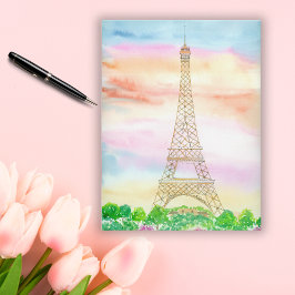 Cartão Postal Torre Eiffel em Aquarela Durante o Pôr do Sol Pari