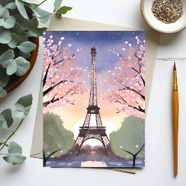 Cartão Postal Torre Eiffel em Flor | Paris França Aquarela