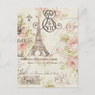 Cartão Postal Torre Eiffel floral cor-de-rosa afligida de Paris
