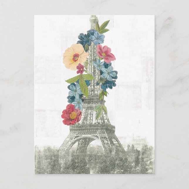 Cartão Postal Torre Eiffel Floral | Paris, França (Frente)