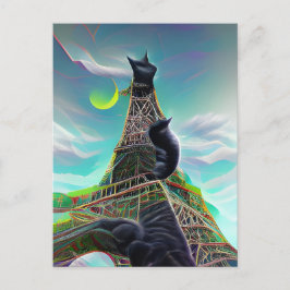 Cartão Postal Torre Eiffel Gato Preto Surreal Crepúsculo Paris L