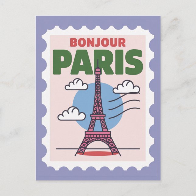 Cartão Postal Torre Eiffel icônica de Paris antiga Cidade France (Frente)