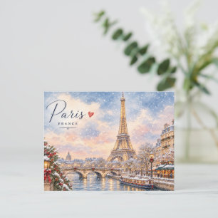 Cartão Postal Torre Eiffel Inverno Natal Rio Sena na neve