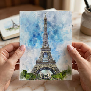Cartão Postal Torre Eiffel Paris França Aquarela