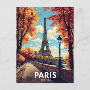 Cartão Postal Torre Eiffel Paris França Outono Retro