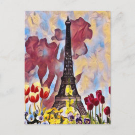 Cartão Postal Torre Eiffel, Paris Iris, Tulipas Flores de Mola