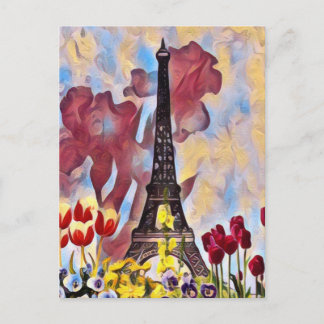 Cartão Postal Torre Eiffel, Paris Iris, Tulipas Flores de Mola