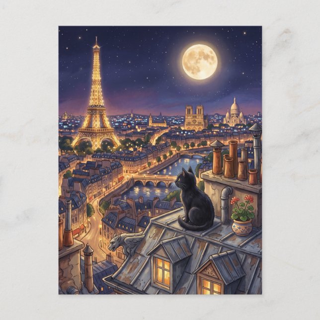 Cartão Postal Torre Eiffel Paris Telhados França (Frente)