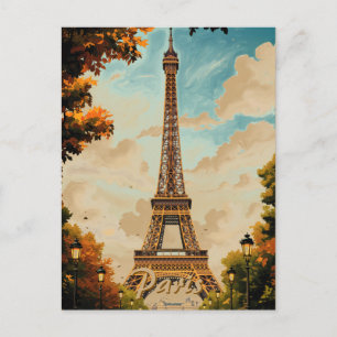 Cartão Postal Torre Eiffel Paris Viagem Estilo Vintage Arte Retr