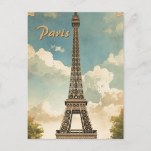 Cartão Postal Torre Eiffel Paris Viagem Estilo Vintage Arte Retr
