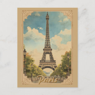 Cartão Postal Torre Eiffel Paris Viagem Estilo Vintage Arte Retr