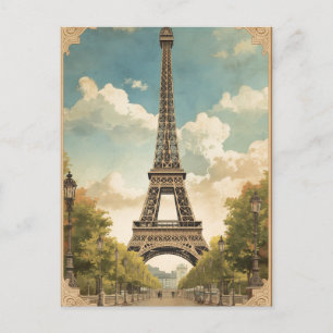 Cartão Postal Torre Eiffel Paris Viagem Estilo Vintage Arte Retr