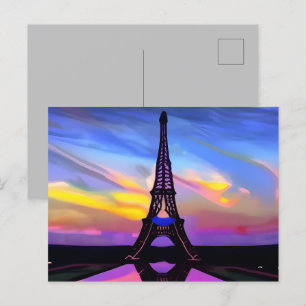 Cartão Postal Torre Eiffel Picturesca Em Um Sunset Brilhante