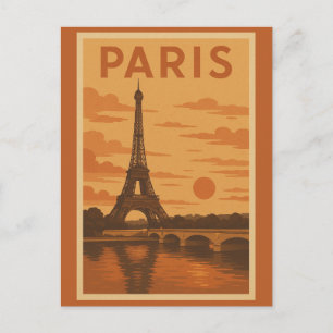 Cartão Postal Torre Eiffel Pôr do Sol Viagem Paris França Vintag