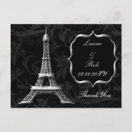 Cartão Postal Torre Eiffel prateada Francês Obrigado